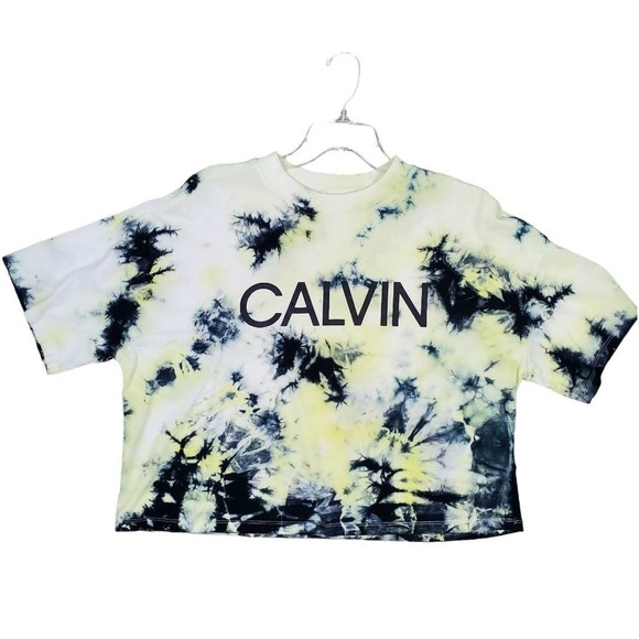 Calvin Klein Tie Dye Performance Stretch Cropped Athleisure Top Size Large - Picture 1 of 7